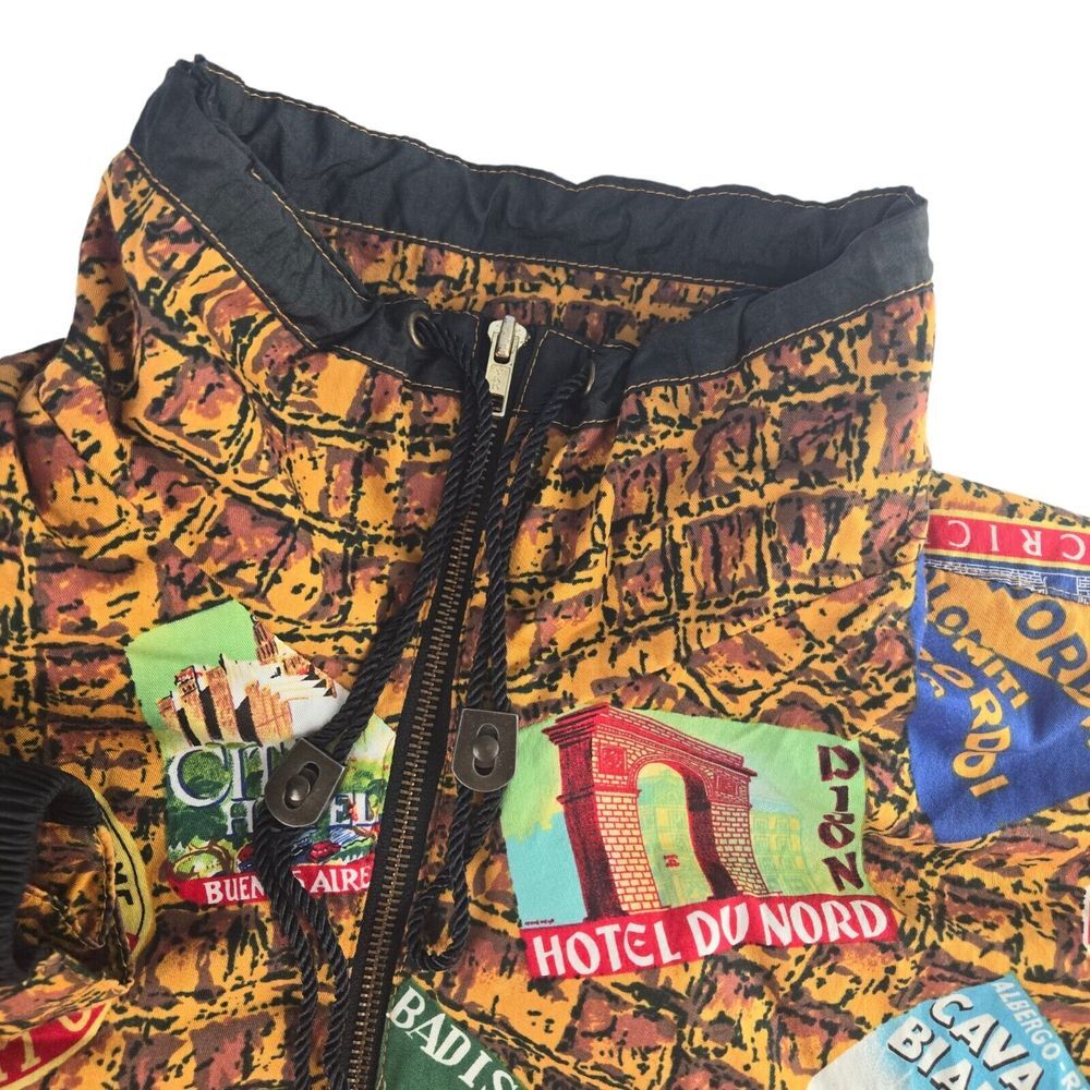 Giacca Petite Womens M Yellow Vintage Travel Patch Print Bomber Jacket